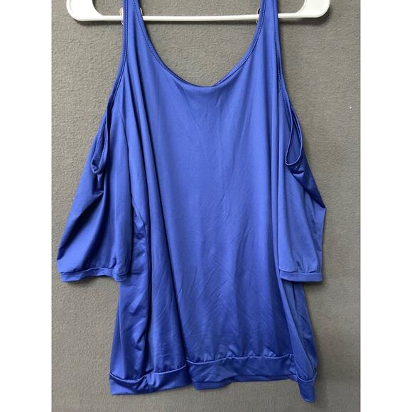 Royal Blue Cold Shoulder Top Size 1XL Stylish Gold Buckle Straps Casual - Picture 5 of 6